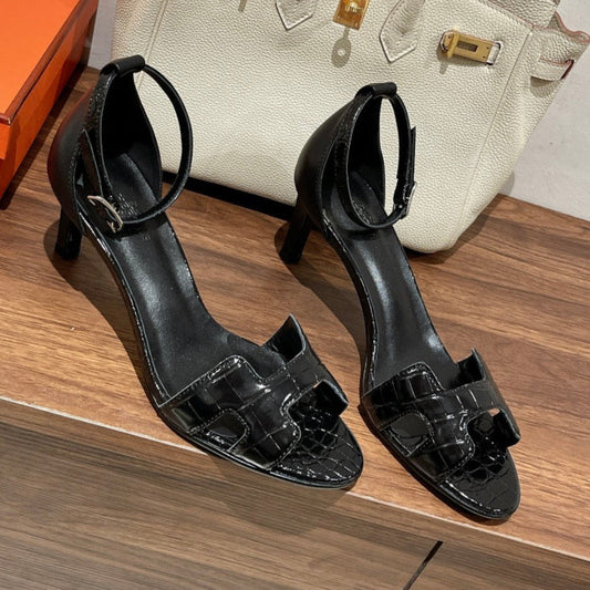 PREMIERE 70 SANDAL IN BLACK PATENT CALFSKIN