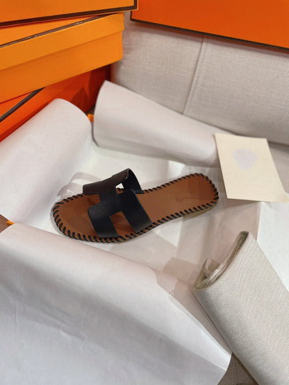 0RAN SANDAL Braided Calfskin BLACK