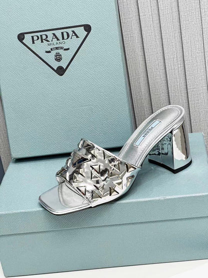 PRA EMBROIDERED SANDALS 65 SILVER CALFSKIN