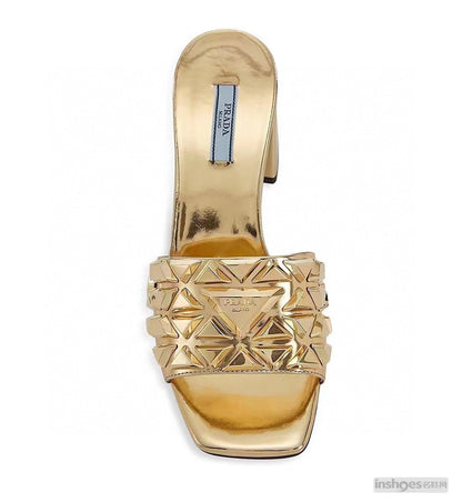 PRA EMBROIDERED SANDALS 65 METALLIC GOLD CALFSKIN