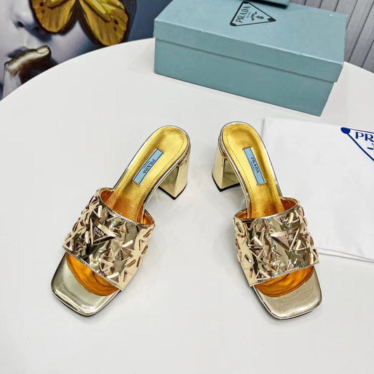 PRA EMBROIDERED SANDALS 65 METALLIC GOLD CALFSKIN