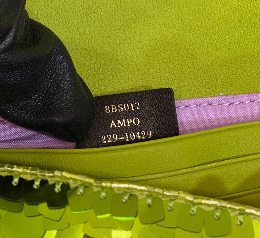 BAGUETTE MINI 19 IN LIMERICK GREEN SEQUINS GOLD HARDWARE