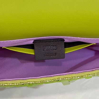 BAGUETTE MINI 19 IN LIMERICK GREEN SEQUINS GOLD HARDWARE