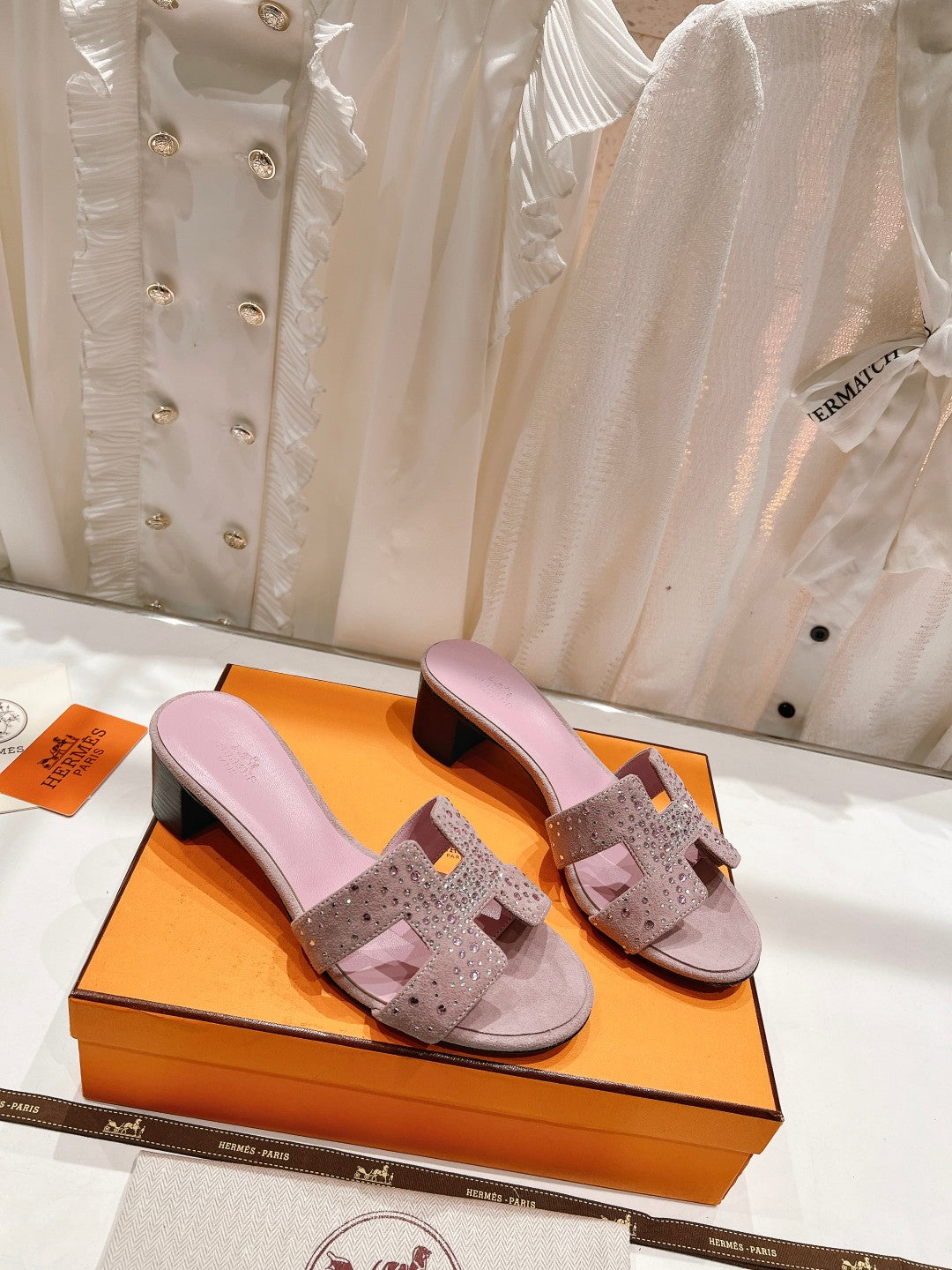 0ASIS SANDALS PASTEL PINK LAMBSKIN ATTACH CRYSTAL