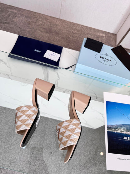 PRA EMBROIDERED SLIDES 65 BEIGE FABRIC