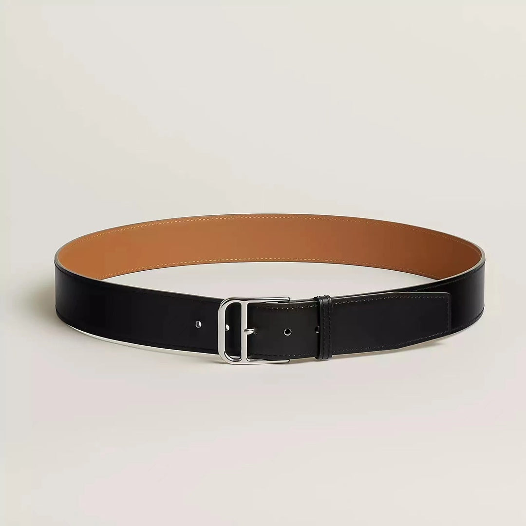 HM ROMAIN 35MM BELT BLACK LEATHER SILVER HARDWARE