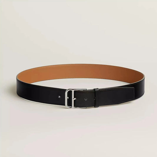HM ROMAIN 35MM BELT BLACK LEATHER SILVER HARDWARE