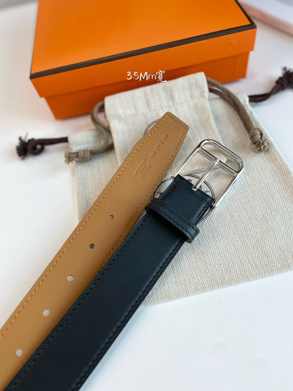 HM ROMAIN 35MM BELT BLACK LEATHER SILVER HARDWARE