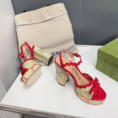 GG 105 HIGH HEEL SANDAL CRIMSON STRAW