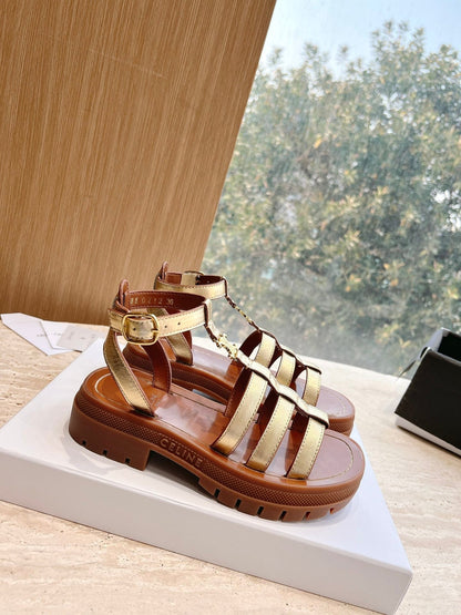 LYMPIA GLADIATOR SANDAL IN GOLD METALLIC CALFSKIN