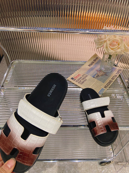 CHYPRE SANDAL OMBRE WHITE BROWN CALFSKIN