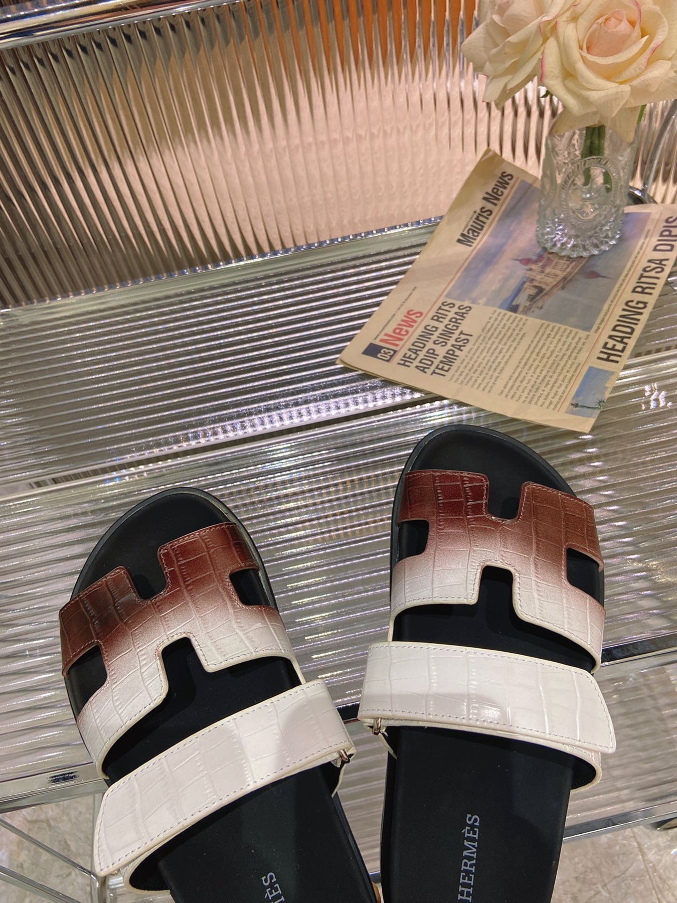 CHYPRE SANDAL OMBRE WHITE BROWN CALFSKIN