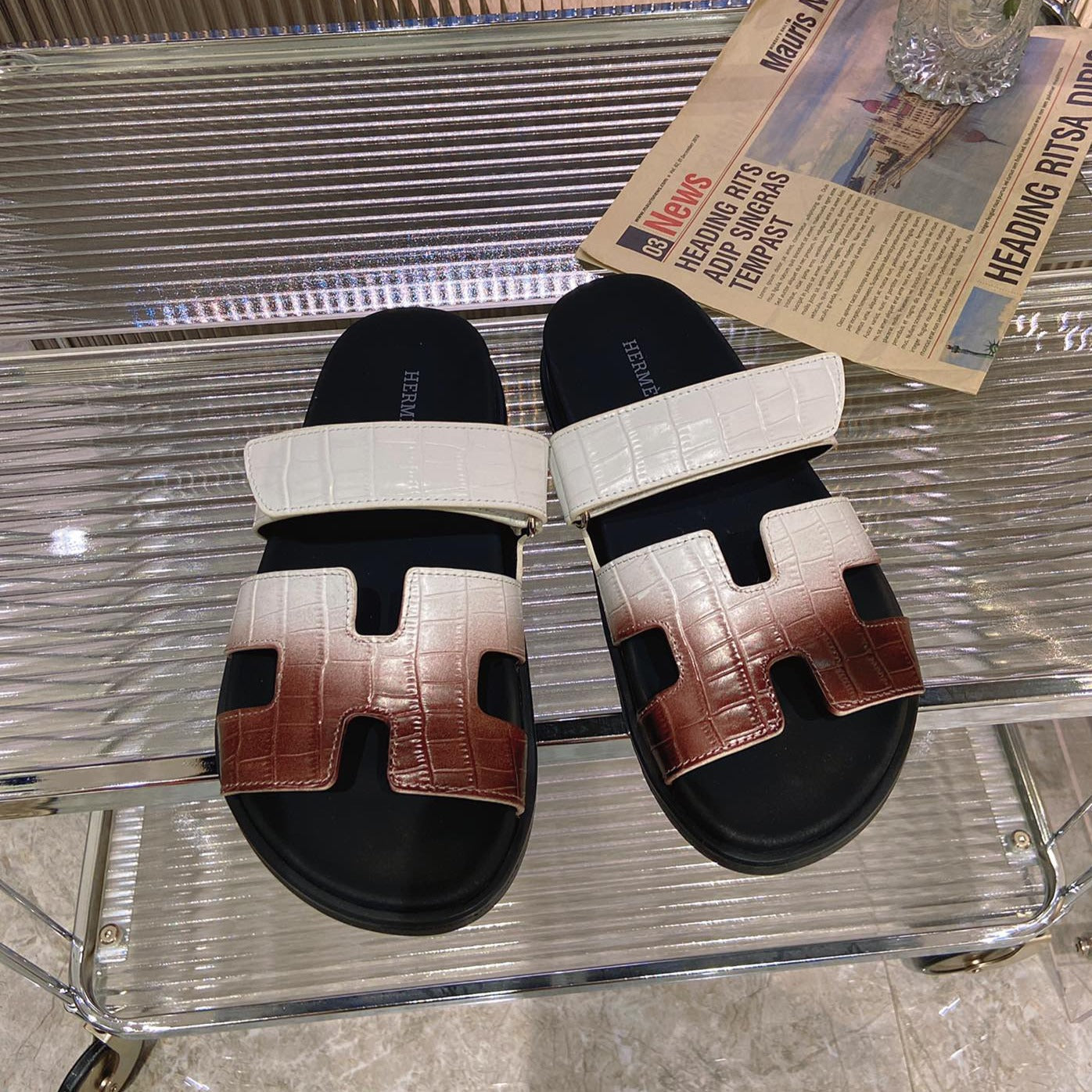 CHYPRE SANDAL OMBRE WHITE BROWN CALFSKIN