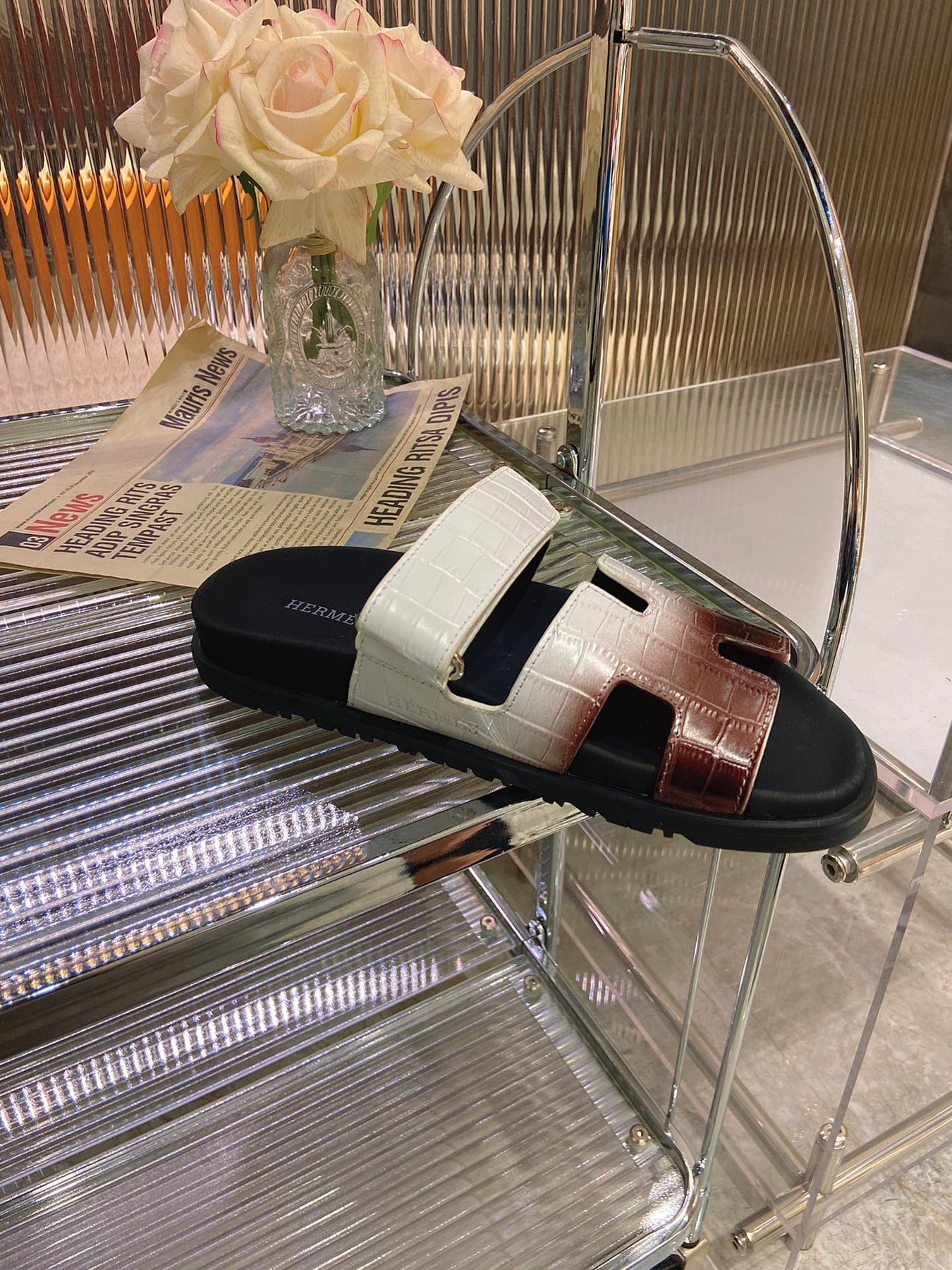 CHYPRE SANDAL OMBRE WHITE BROWN CALFSKIN