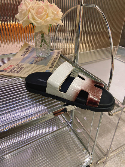 CHYPRE SANDAL OMBRE WHITE BROWN CALFSKIN