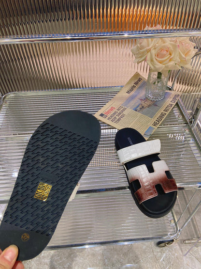 CHYPRE SANDAL OMBRE WHITE BROWN CALFSKIN