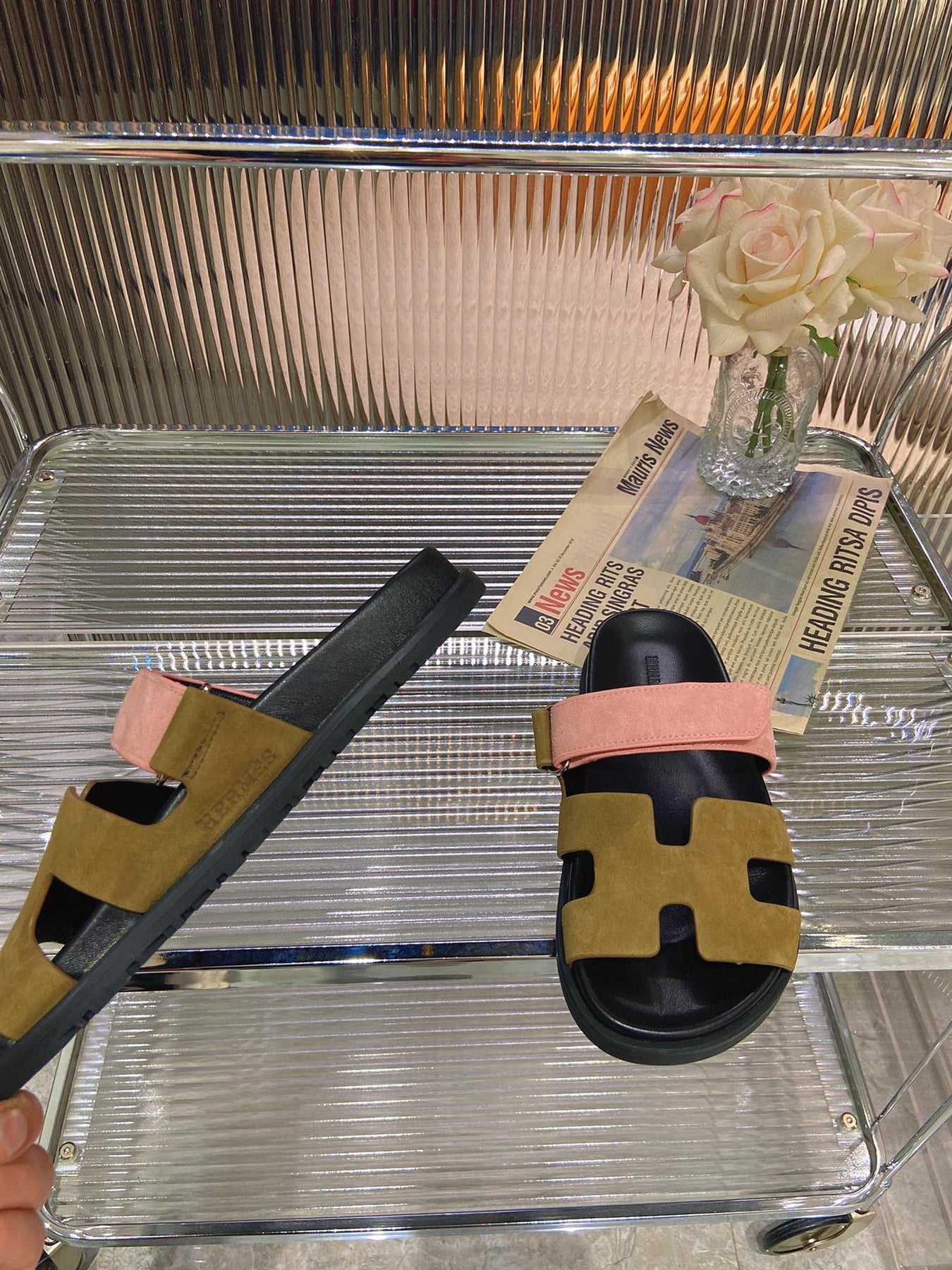 CHYPRE SANDAL ARMY MIX LIGHT PINK SUEDE