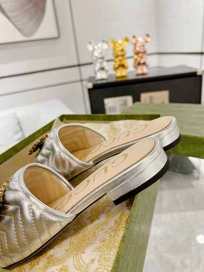 GG SPARKLE CRYSTAL SLIDE SANDAL SILVER CALFSKIN