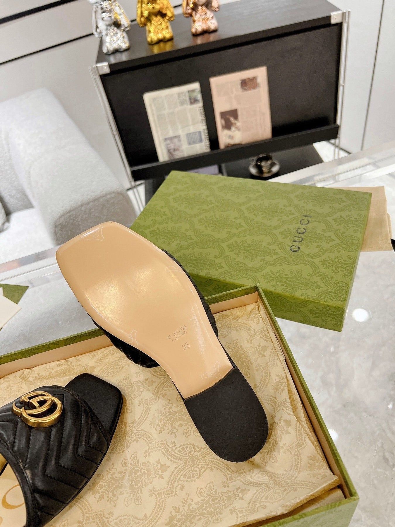 GG EXCLUSIVE SLIDE SANDAL BLACK CALFSKIN