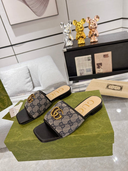 GG EXCLUSIVE SLIDE SANDAL BLACK AND CHARCOAL FABRIC