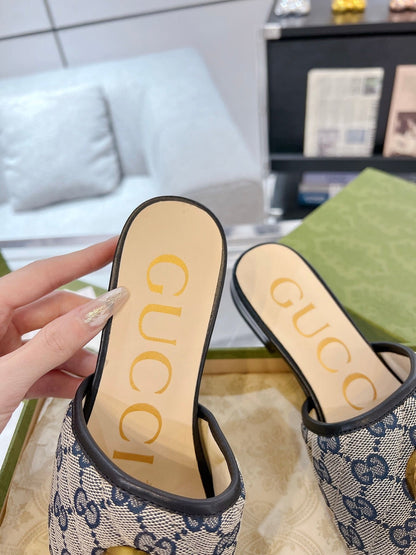 GG EXCLUSIVE SLIDE SANDAL BLACK AND CHARCOAL FABRIC