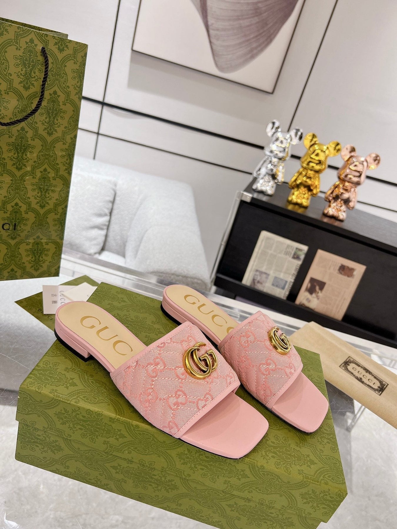 GG EXCLUSIVE SLIDE SANDAL LIGHT PINK FABRIC