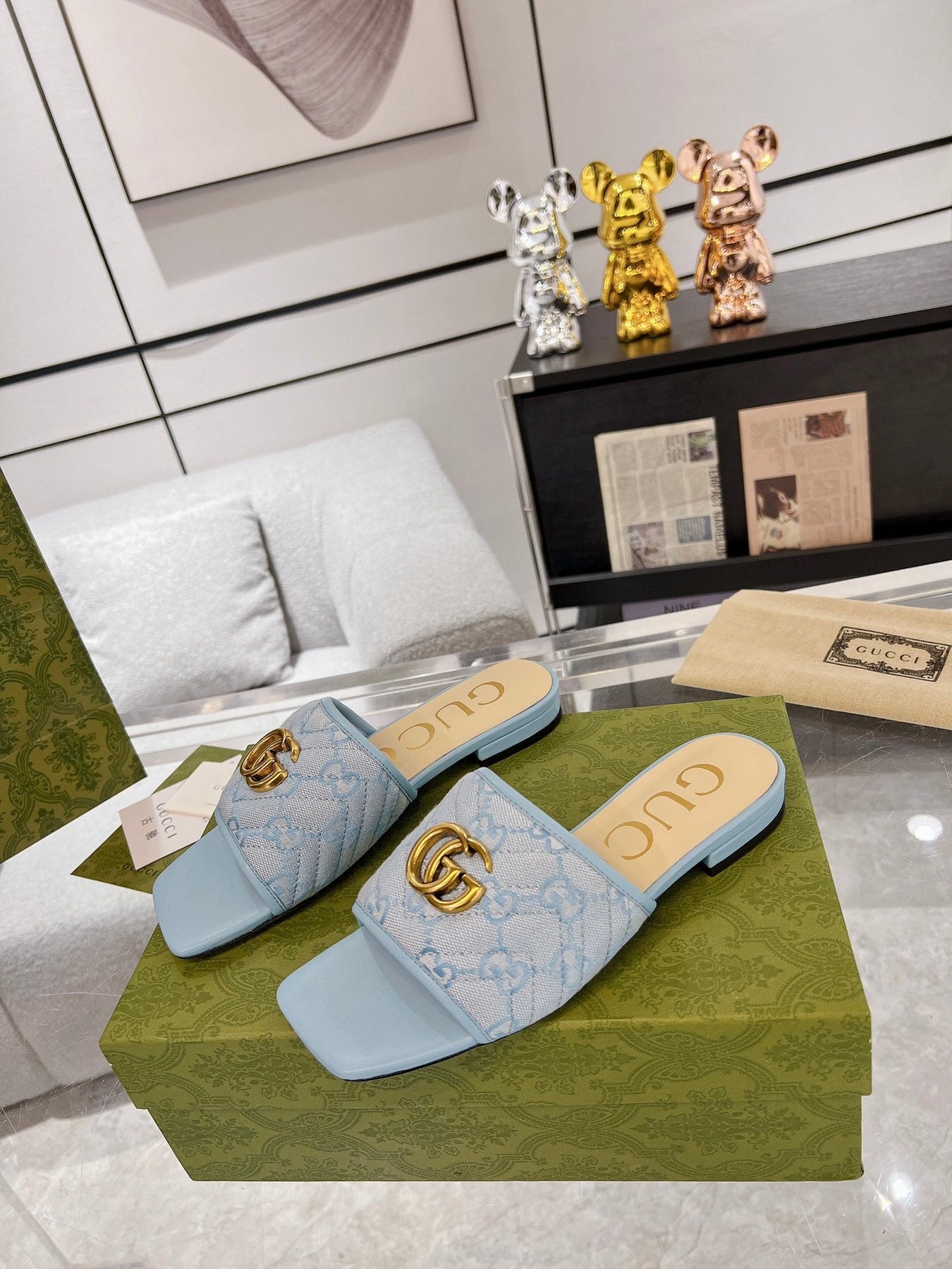 GG EXCLUSIVE SLIDE SANDAL SKY FABRIC