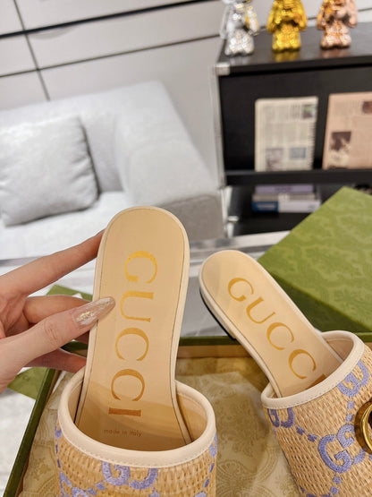 GG EXCLUSIVE SLIDE SANDAL IVORY SEDGE