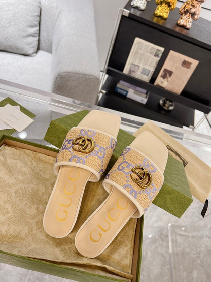 GG EXCLUSIVE SLIDE SANDAL IVORY SEDGE