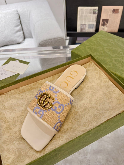 GG EXCLUSIVE SLIDE SANDAL IVORY SEDGE