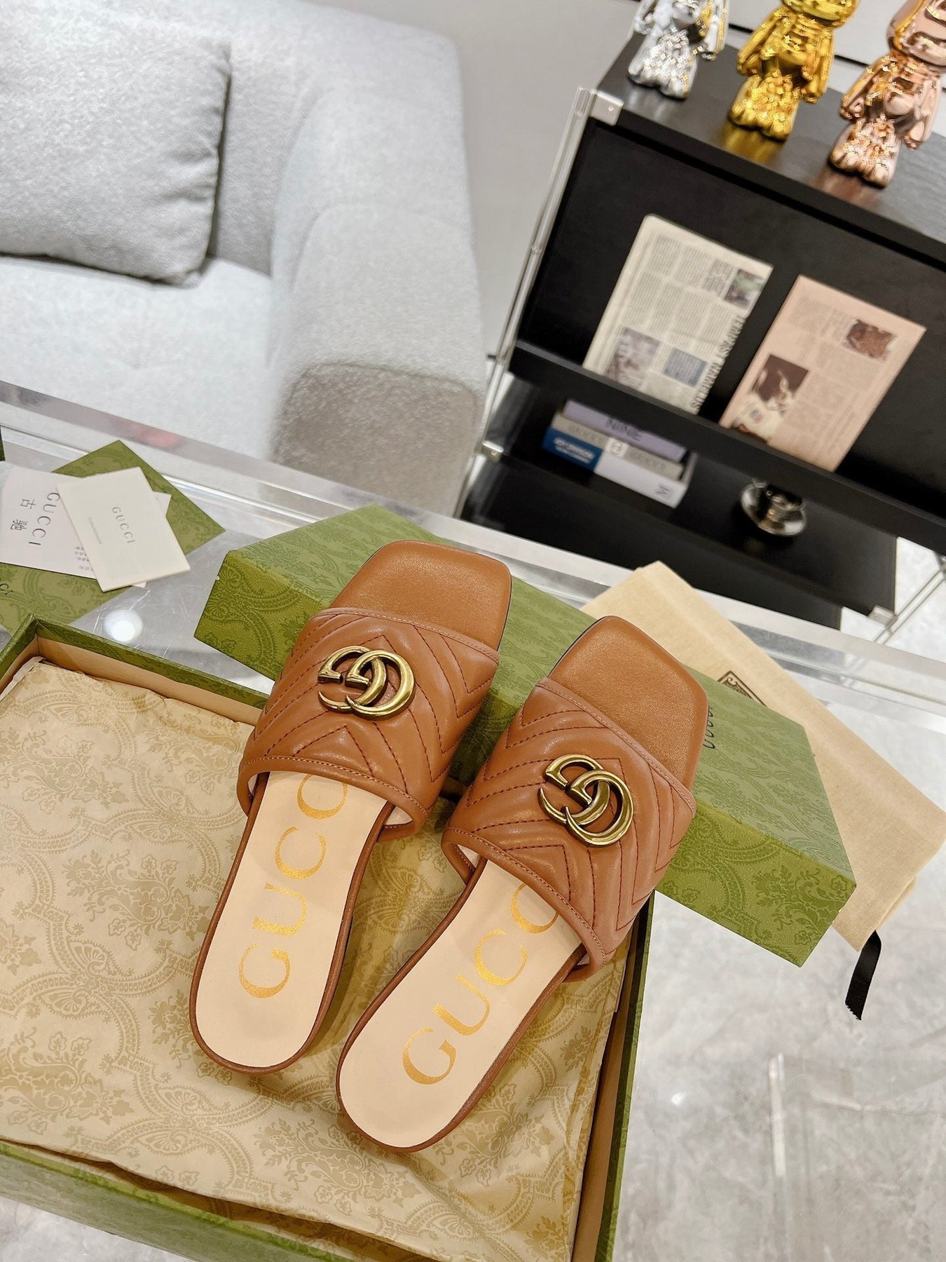 GG EXCLUSIVE SLIDE SANDAL CARAMEL CALFSKIN