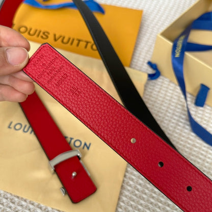 LV 30 MM BELTS IN BLACK AND CHERRY RED CALFSKIN SILVER HARDWARE
