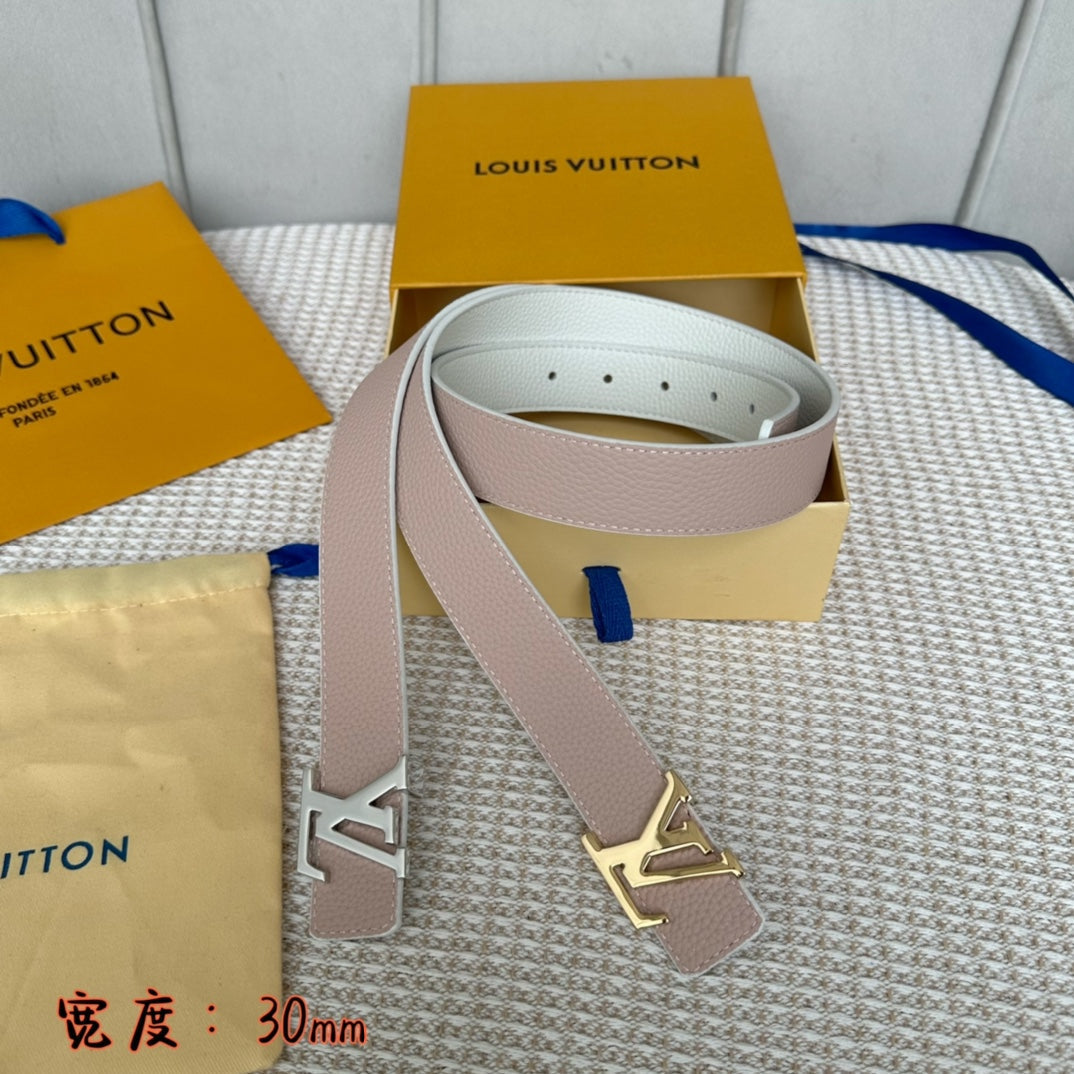 LV 30 MM BELTS IN WHITE AND PINK PASTEL CALFSKIN GOLD HARDWARE