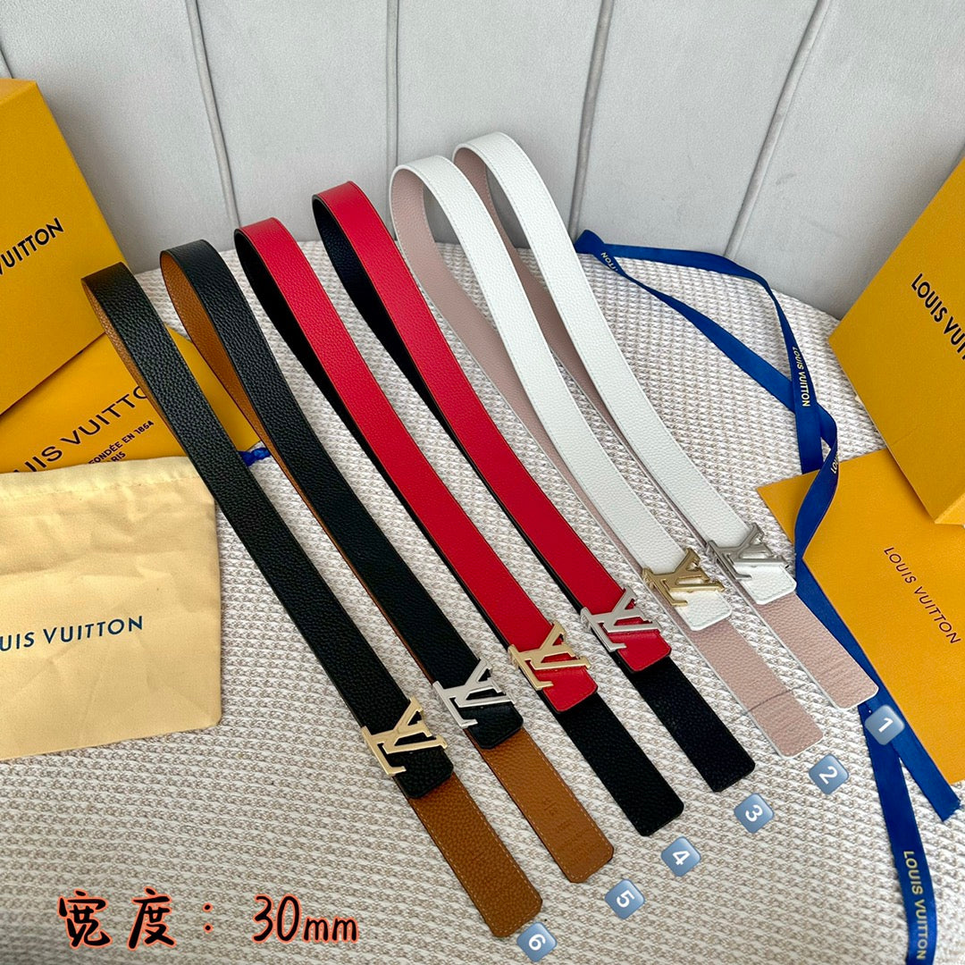 LV 30 MM BELTS IN WHITE AND PINK PASTEL CALFSKIN GOLD HARDWARE