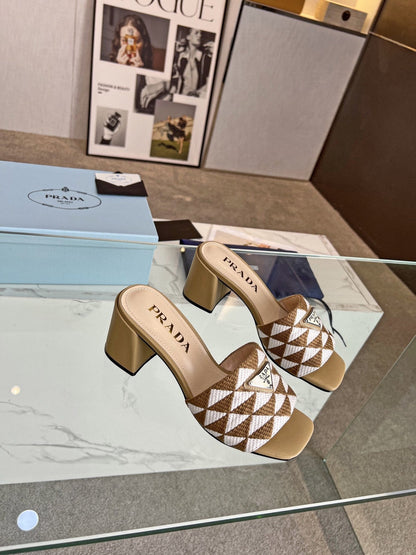 PRA EMBROIDERED SLIDES 65 TAWNY AND WHITE FABRIC