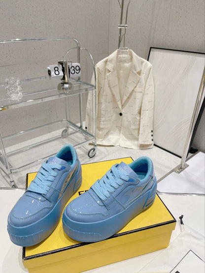 FENDI LOW-TOP TRAINER IN CERULEAN BLUE CALFSKIN