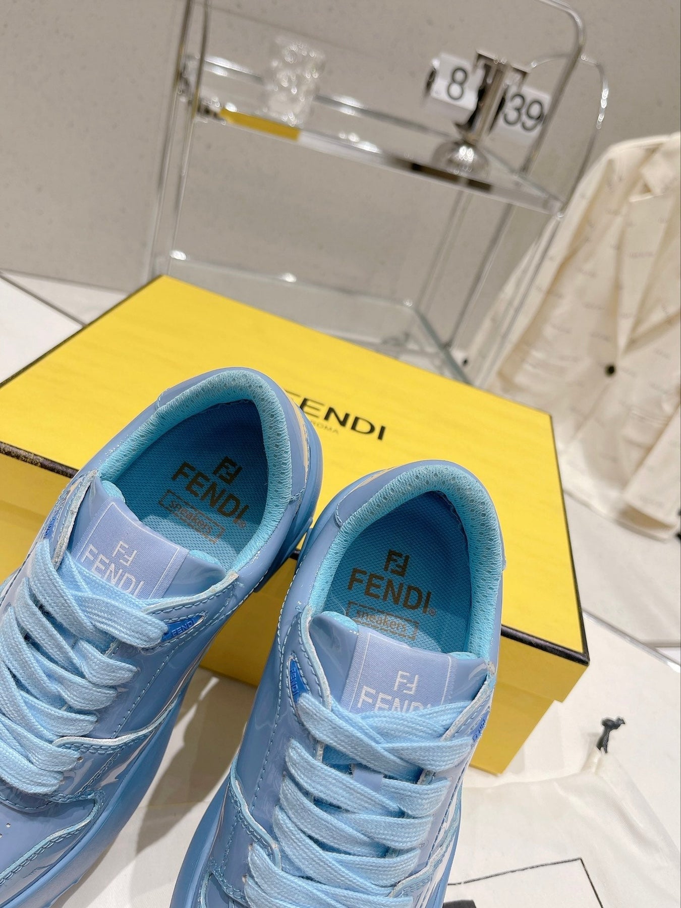 FENDI LOW-TOP TRAINER IN CERULEAN BLUE CALFSKIN