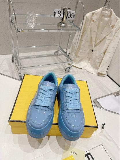 FENDI LOW-TOP TRAINER IN CERULEAN BLUE CALFSKIN
