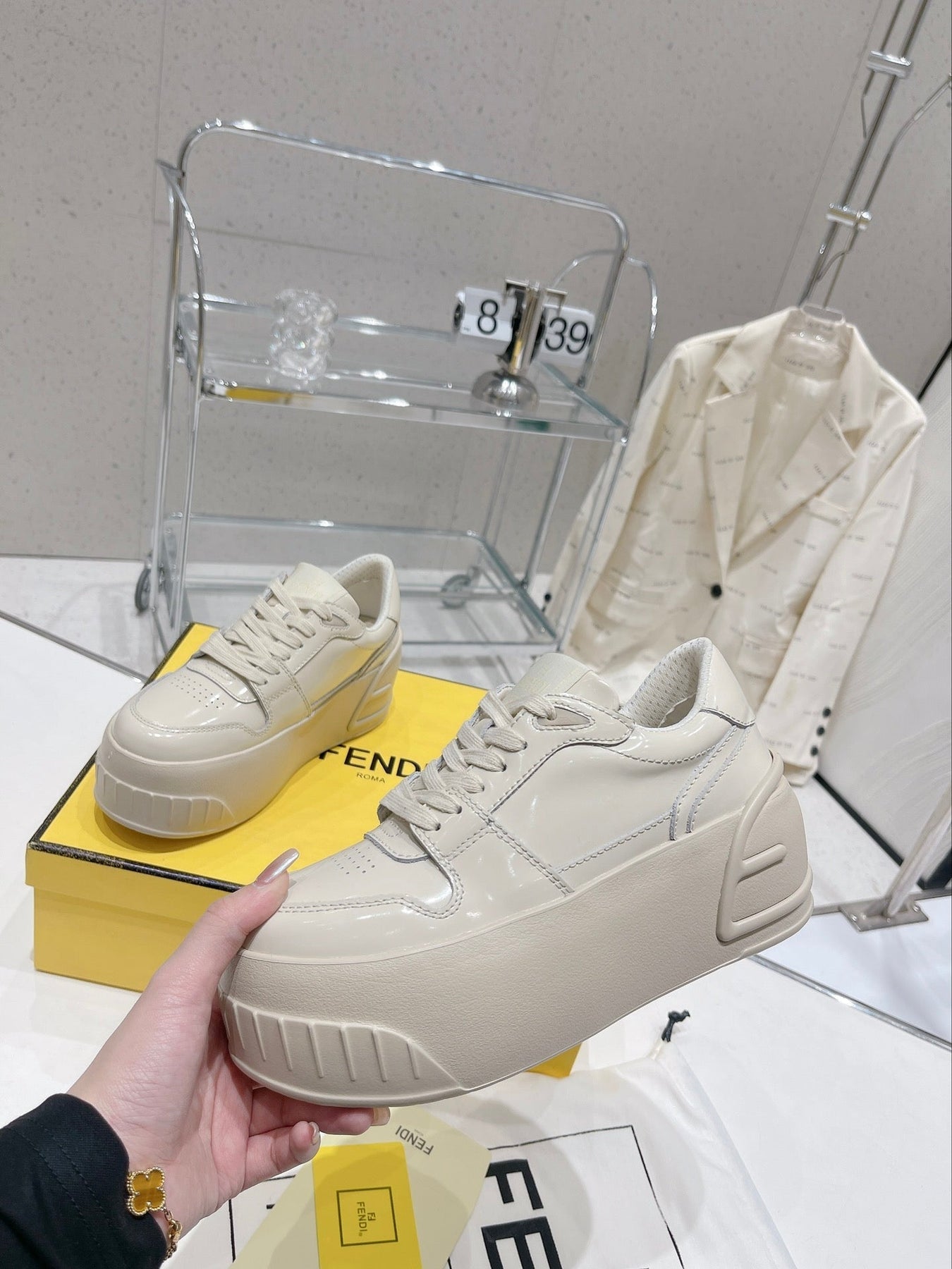 FENDI LOW-TOP TRAINER IN WHITE CALFSKIN