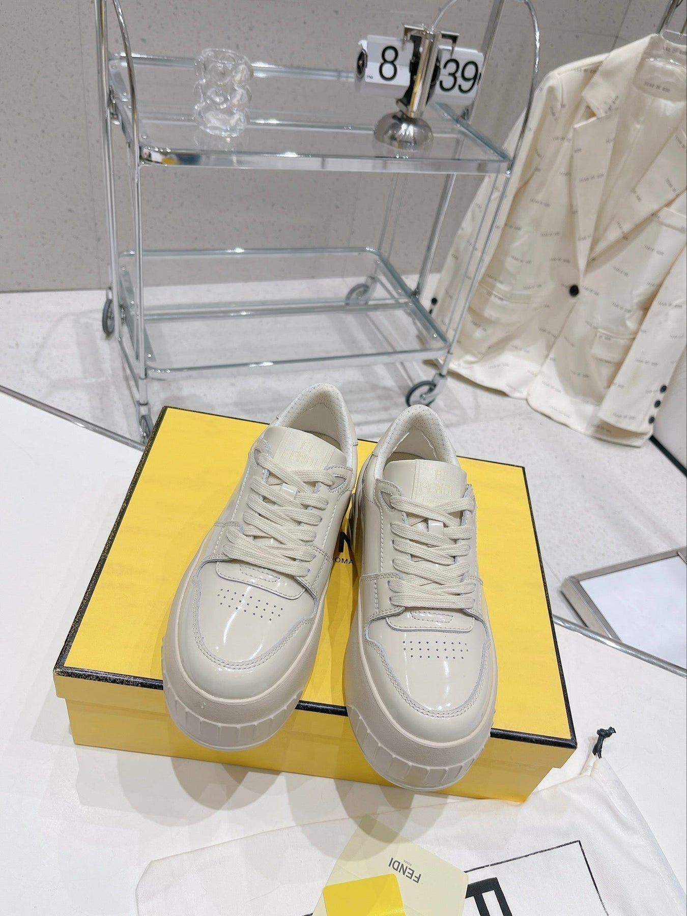 FENDI LOW-TOP TRAINER IN WHITE CALFSKIN
