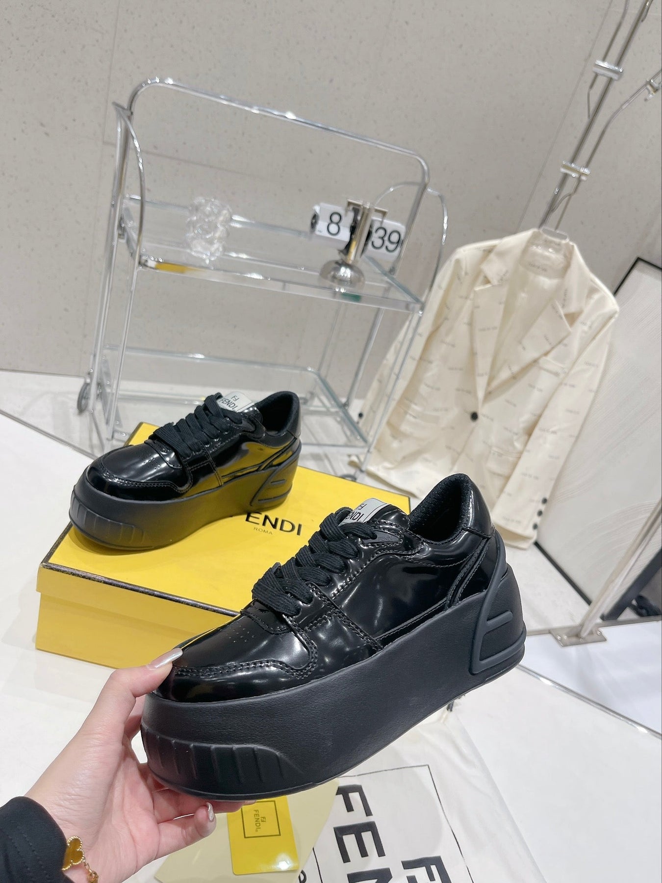 FENDI LOW-TOP TRAINER IN BLACK CALFSKIN