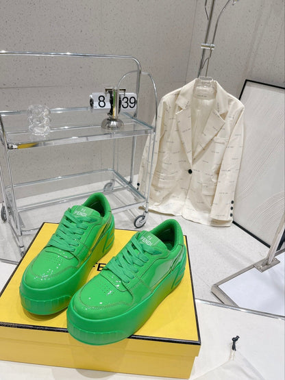 FENDI LOW-TOP TRAINER IN LAWN GREEN CALFSKIN