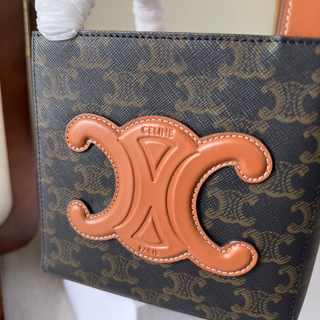 CUBE BAG 15 IN BLACK TRIOMPHE CANVAS AND BROWN CALFSKIN