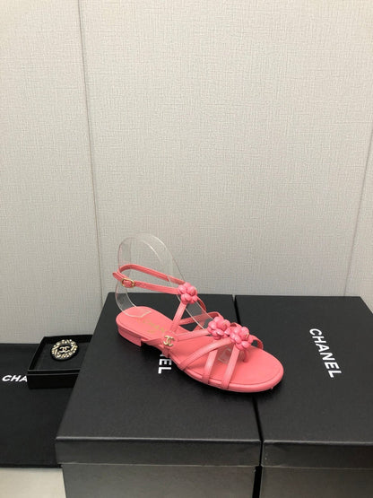 FLORAL FLAT SANDAL IN DARK PINK LAMBSKIN