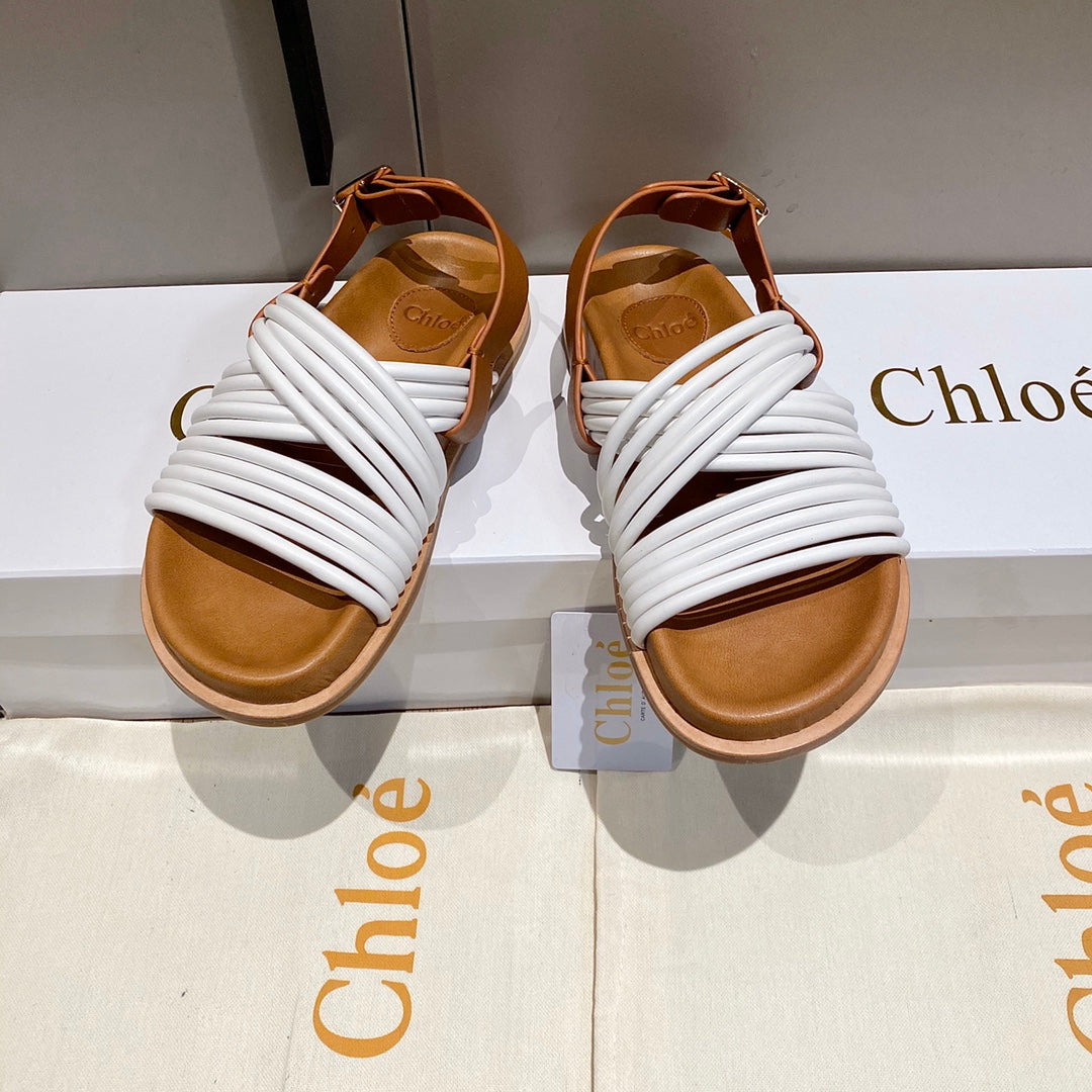 CROSS STRAP SANDAL IN WHITE MIX BRONZE BROWN RUBBER WITH GOLD HARDWARE