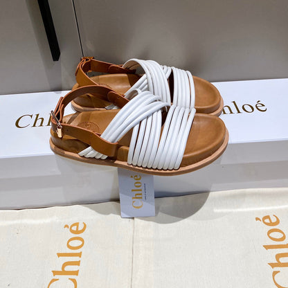 CROSS STRAP SANDAL IN WHITE MIX BRONZE BROWN RUBBER WITH GOLD HARDWARE