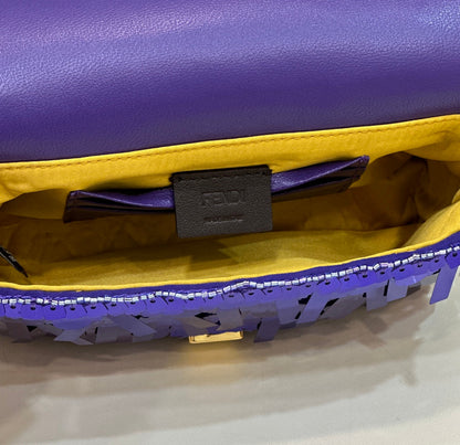 BAGUETTE MINI 19 IN GRAPE JELLY SEQUINS GOLD HARDWARE