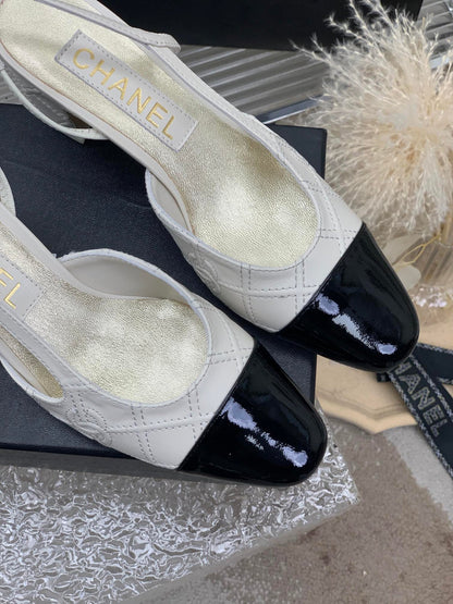 HIGH SLINGBACKS 65 WHITE MIX BLACK CALFSKIN