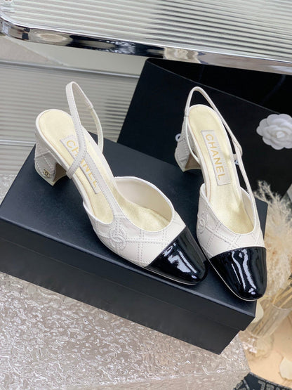 HIGH SLINGBACKS 65 WHITE MIX BLACK CALFSKIN