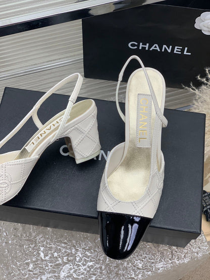 HIGH SLINGBACKS 65 WHITE MIX BLACK CALFSKIN